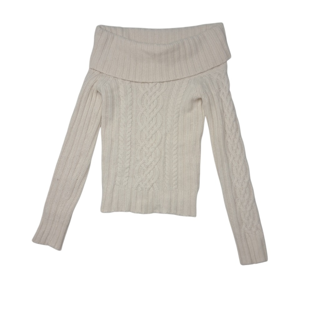 VTG Abercrombie & Fitch Wool Sweater‎ Womens Large Cream Cable Knit Quiet Luxury
